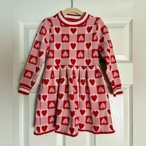 Heart Patterned Pink and Red Kids Dress